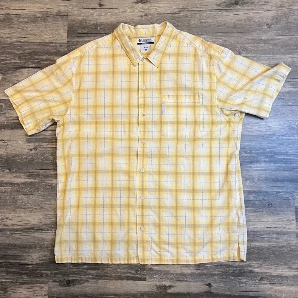 Columbia Yellow Plaid Button Up Shirt Mens XL Cotton‎ Outdoor Fishing Hiking